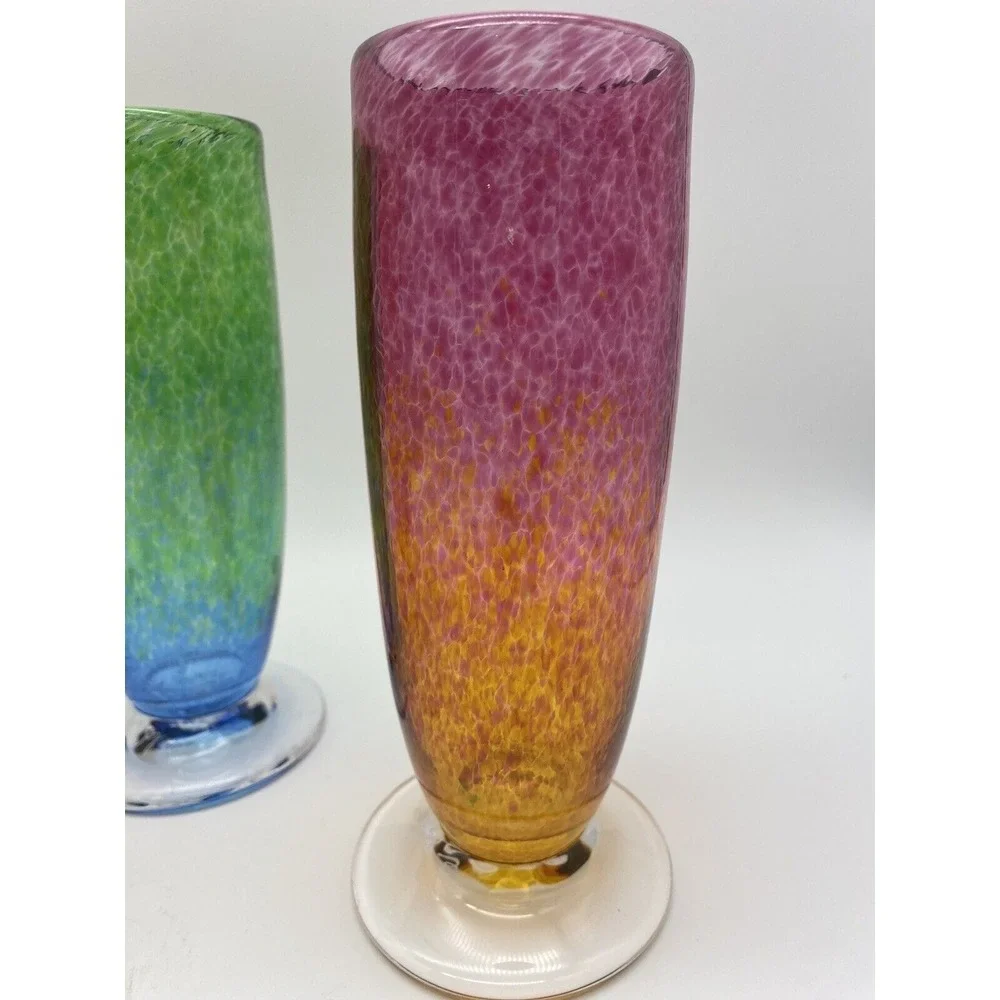 S.Palmer‎ SIGNED Hand Blown Glasses Tumblers Set Of 3 Speckled 8.5